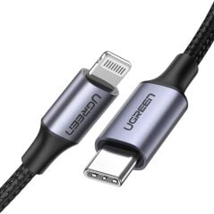 UGREEN 60759 US304 Alüminyum Kılıflı 3A PD MFi Sertifikalı USB-C to Lightning Hızlı Şarj Kablosu Örgülü 1metre