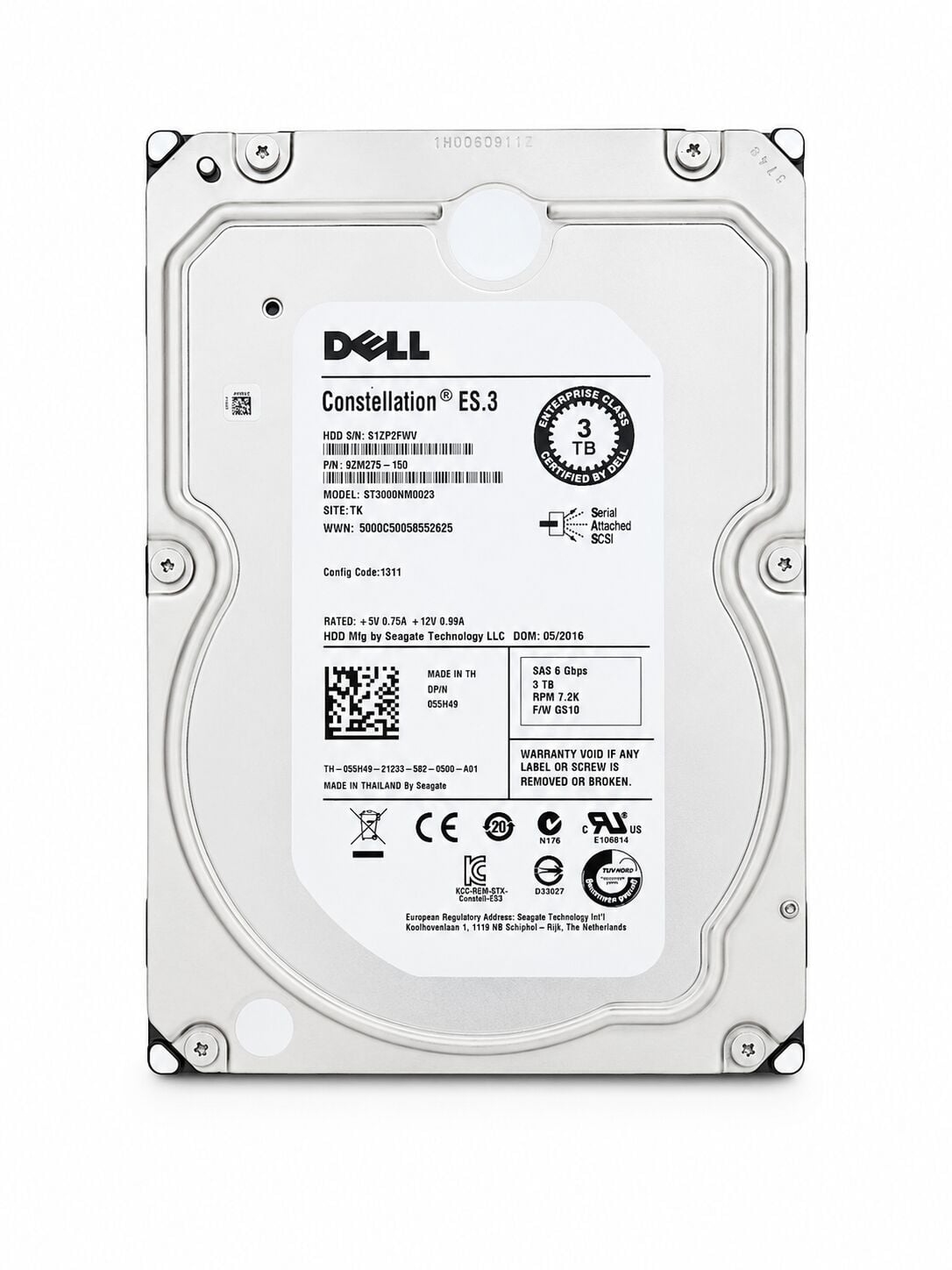 DELL Constellation E.S3 3TB 7.2K 6G SAS 3.5'' Server Sunucu Harddisk ST3000NM0023 9ZM278-150 055H49