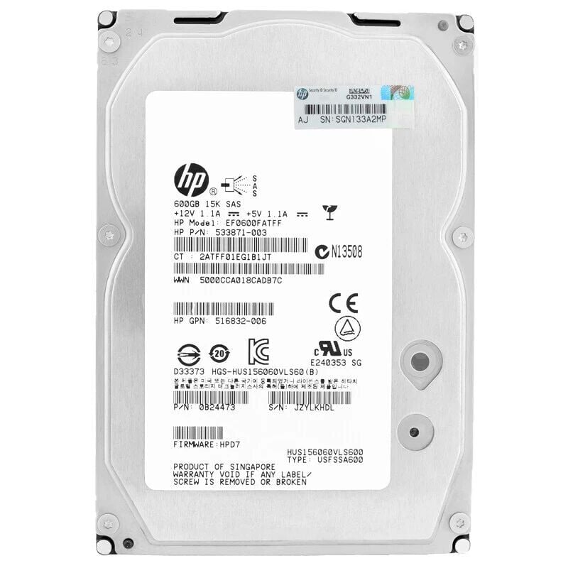 HP 600GB 15K 6G SAS 3.5'' Server Sunucu Harddisk EF0600FATFF HUS156060VLS60 533871-003 635330-001 0B24473