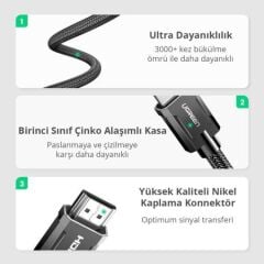 UGREEN 80602 HD135 8K 60Hz Full HD 48Gbps Yüksek Hızlı Aktarım 2.1 HDMI Kablosu 3metre