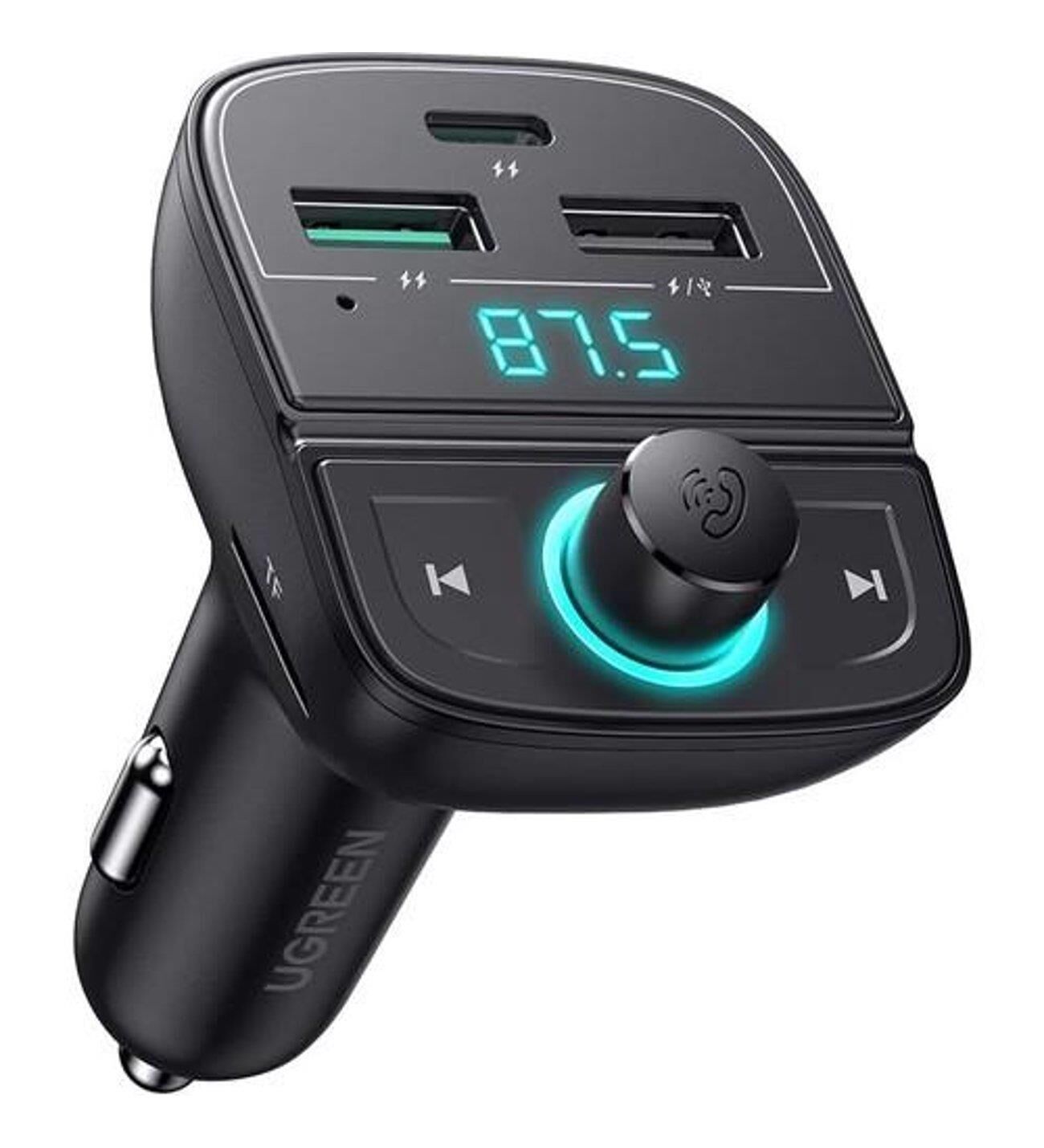 UGREEN 80910 Bluetooth 5.0 PD QC 3.0 Micro SD TF Kart Okuyuculu Araç Şarj Cihazı FM Verici Transmitter