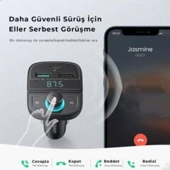 UGREEN 80910 Bluetooth 5.0 PD QC 3.0 Micro SD TF Kart Okuyuculu Araç Şarj Cihazı FM Verici Transmitter