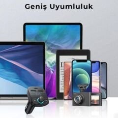 UGREEN 80910 Bluetooth 5.0 PD QC 3.0 Micro SD TF Kart Okuyuculu Araç Şarj Cihazı FM Verici Transmitter