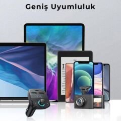UGREEN 80910 Bluetooth 5.0 PD QC 3.0 Micro SD TF Kart Okuyuculu Araç Şarj Cihazı FM Verici Transmitter