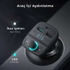 UGREEN 80910 Bluetooth 5.0 PD QC 3.0 Micro SD TF Kart Okuyuculu Araç Şarj Cihazı FM Verici Transmitter