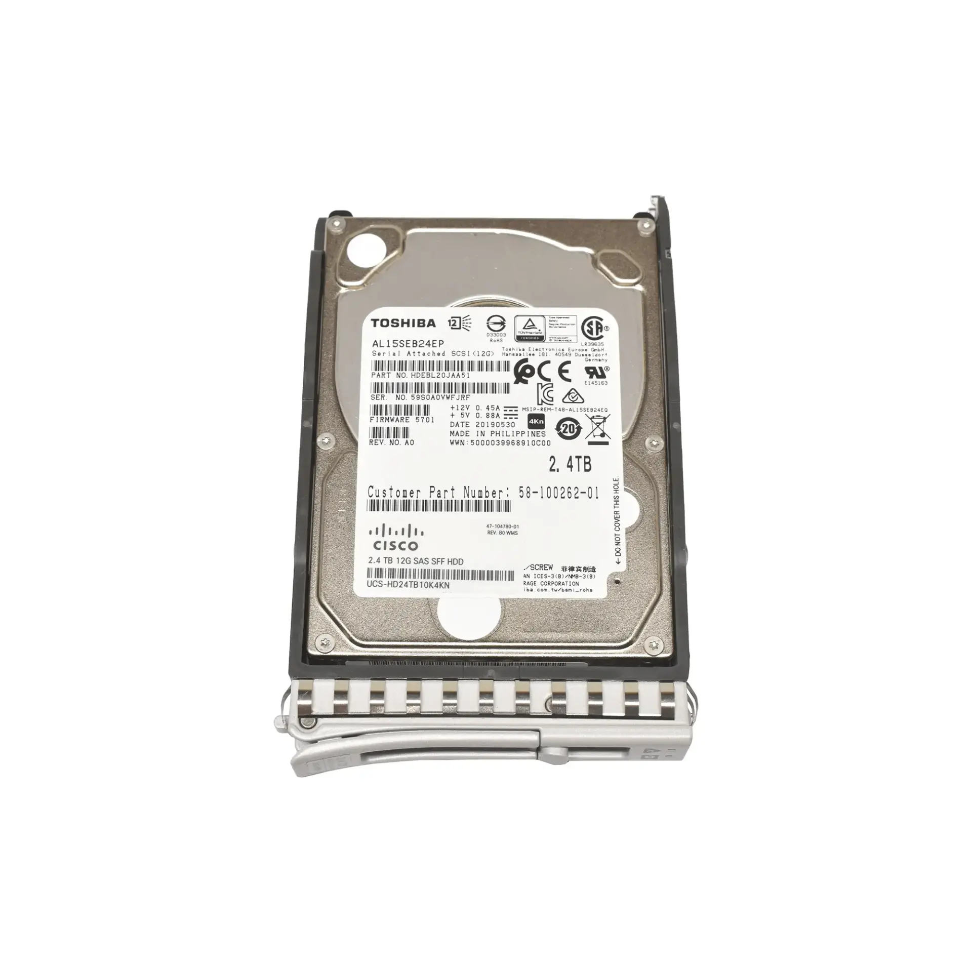 (2.EL) TOSHİBA 2.4TB 10K 12G SAS 2.5'' Server Sunucu Harddisk AL15SEB24EP HDEBL20JAA51 58-100262-01
