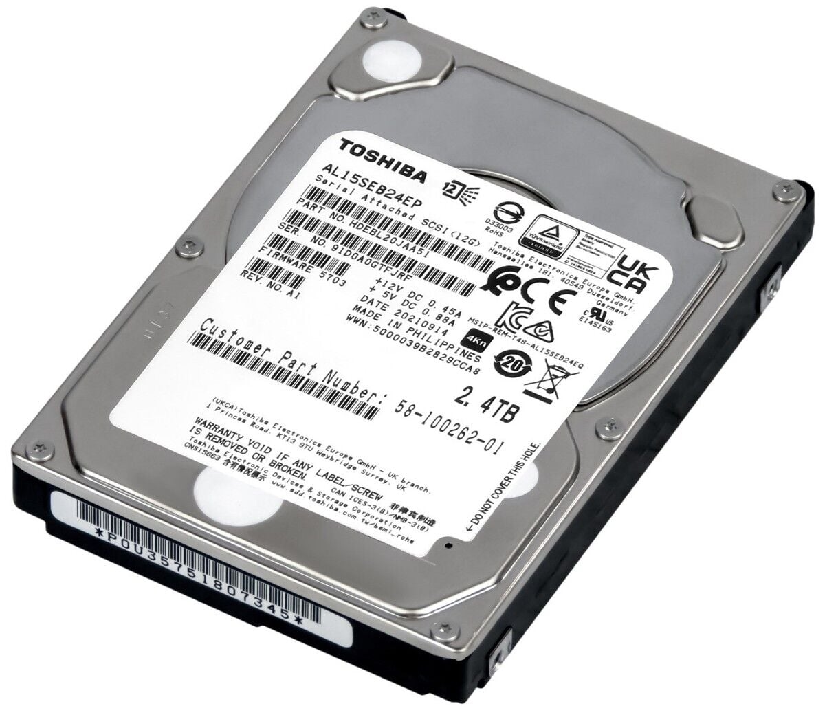 TOSHİBA 2.4TB 10K 12G SAS 2.5'' Server Sunucu Harddisk AL15SEB24EP HDEBL20JAA51 58-100262-01