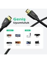 UGREEN 40411 HD118 HDMI Kablo 4K 18GB/s HDMI 2.0 Örgülü Görüntü ve Ses Aktarma Kablosu Siyah 3metre