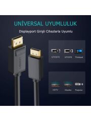 UGREEN 10245 DP102 3D 4K Görüntü Desteği DisplayPort to DisplayPort DP 1.2 Kablosu Siyah 1.5metre