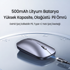 UGREEN 65180 M256 Dual Mode 4000dpi 2.4GHz Kablosuz ve Bluetooth Sessiz Optik Mouse Gri