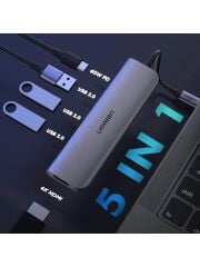 UGREEN 50209 CM136 5 in 1 USB-C to 3xUSB Çoklayıcı 1x4K/30Hz HDMI 1xPD USB-C 100W PD Şarj Desteği Çok Fonksiyonlu Bağlantı İstasyonu - 2