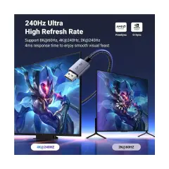 UGREEN 25906 DP120 Ultra HD 8K 60Hz Çözünürlük DisplayPort to DisplayPort 1.4 Örgülü Kablo 3metre