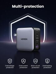 UGREEN 10375 X564 Nexode 100W USB-C Kablolu Dört Portlu GaN Hızlı Duvar Şarj Cihazı Siyah 1.5metre + UGREEN 35608 S510 Black Label 2500W 250V 10A Universal Alman Standartı Seyahat Dönüştürücü Siyah
