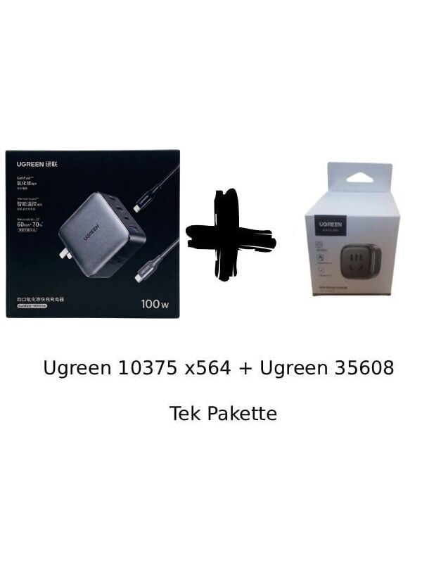 UGREEN 10375 X564 Nexode 100W USB-C Kablolu Dört Portlu GaN Hızlı Duvar Şarj Cihazı Siyah 1.5metre + UGREEN 35608 S510 Black Label 2500W 250V 10A Universal Alman Standartı Seyahat Dönüştürücü Siyah