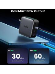 UGREEN 10375 X564 Nexode 100W USB-C Kablolu Dört Portlu GaN Hızlı Duvar Şarj Cihazı Siyah 1.5metre + UGREEN 35608 S510 Black Label 2500W 250V 10A Universal Alman Standartı Seyahat Dönüştürücü Siyah