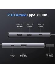 UGREEN 15531 CM498 Type-C to 4K/30Hz HDMI 2xUSB 3.2 Type-C 3.2 SD TF Kart Okuyucu Çoklayıcı Hub Adaptör