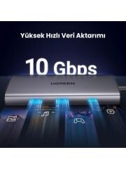 UGREEN 15531 CM498 7 in 1 USB-C to 2xUSB-A Çoklayıcı 1x4K/30Hz HDMI 1xUSB-C 3.2 1xSD 1xTF Kart Okuyucu 1xUSB-C PD 100W Şarj Desteği Çok Fonksiyonlu Bağlantı İstasyonu