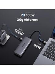 UGREEN 15531 CM498 7 in 1 USB-C to 2xUSB-A Çoklayıcı 1x4K/30Hz HDMI 1xUSB-C 3.2 1xSD 1xTF Kart Okuyucu 1xUSB-C PD 100W Şarj Desteği Çok Fonksiyonlu Bağlantı İstasyonu
