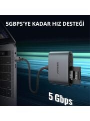 UGREEN 80798 CM387 Type-C USB-C to SD Micro SD TF USB Kart Okuyucu Adaptör
