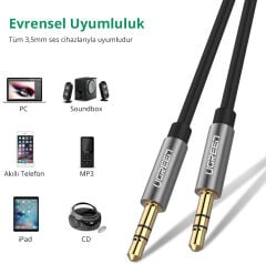 UGREEN 10734 AV119 3.5mm Aux Ses Kablosu Siyah 1.5metre - 2