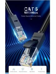 UGREEN 20158 NW102 CAT6 1000MHz Stabil Bant 10GB/s Yumuşak ve Esnek Siyah Ethernet Kablosu 0.5metre