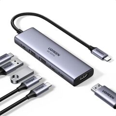 UGREEN 35999 CM511 6 in 1 USB-C to 2xUSB-A 3.0 Çoklayıcı 1x4K/60Hz HDMI 1xSD 1xTF Kart Okuyucu 1xUSB-C PD 100W Şarj Desteği Çok Fonksiyonlu Bağlantı İstasyonu - 2