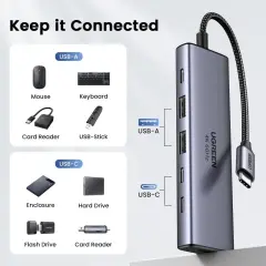 UGREEN 35999 CM511 6 in 1 USB-C to 2xUSB-A 3.0 Çoklayıcı 1x4K/60Hz HDMI 1xSD 1xTF Kart Okuyucu 1xUSB-C PD 100W Şarj Desteği Çok Fonksiyonlu Bağlantı İstasyonu
