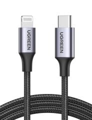 UGREEN 60761 US304 Alüminyum Kılıflı 3A PD MFi Sertifikalı USB-C to Lightning Hızlı Şarj Kablosu Örgülü 2metre