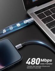 UGREEN 60761 US304 Alüminyum Kılıflı 3A PD MFi Sertifikalı USB-C to Lightning Hızlı Şarj Kablosu Örgülü 2metre