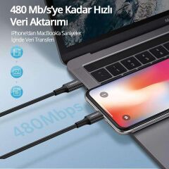 UGREEN 60752 US171 MFi Sertifikalı 36W 3A PD USB-C to Lightning Hızlı Şarj Kablosu Siyah 2metre
