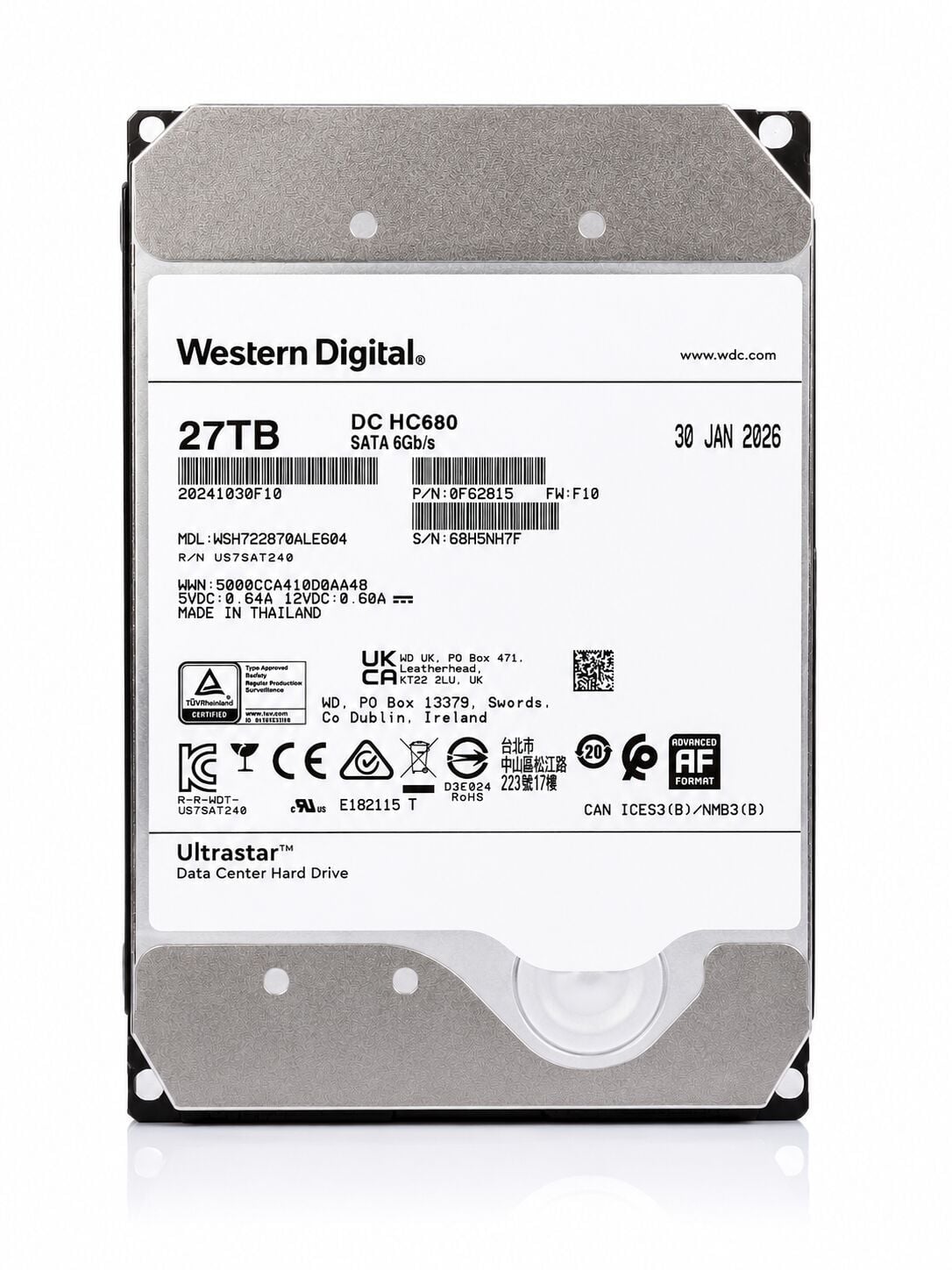 WESTERN DİGİTAL Ultrastar DC HC680 27TB 7200rpm 256MB Sata 6Gbps 3.5'' Harddisk WSH722870ALE604 0F62815