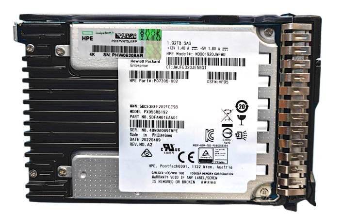 HPE 1.92TB 12Gbps SAS 2.5'' Server Sunucu SSD PX05SRB192 M0001920JWFWU SDFAM01EAA001 P07306-002