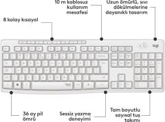 LOGİTECH MK295 USB Kablosuz Q Klavye Mouse Seti Beyaz (920-010089)
