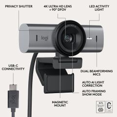 LOGİTECH MX Brio 705 for Business USB-C 4K Ultra HD Webcam Koyu Gri (960-001532)