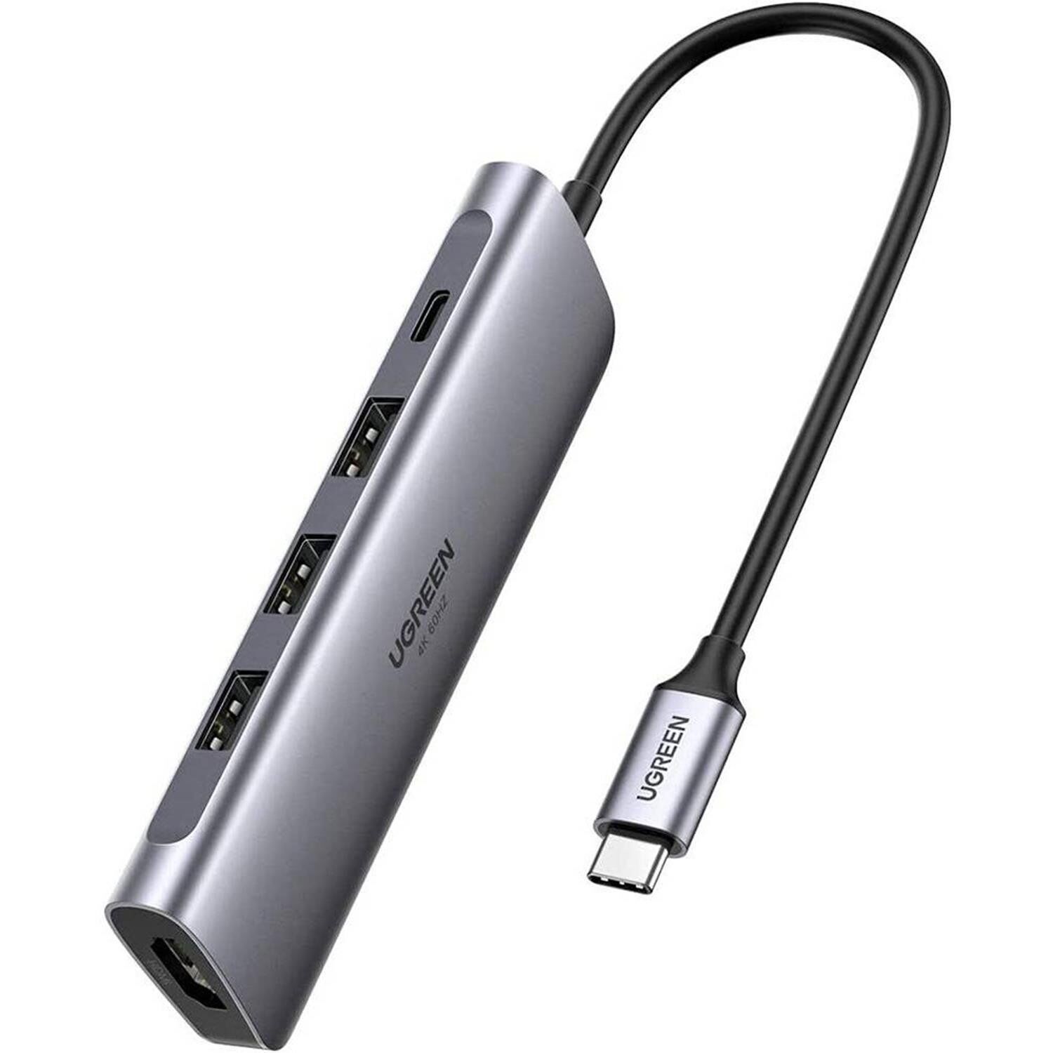 UGREEN 70495 CM136 Type-C to HDMI 1xUSB-C 1xHDMI 4K 60Hz 3xUSB-A 3.0 Çoklayıcı Hub ve Dönüştürücü Adaptör
