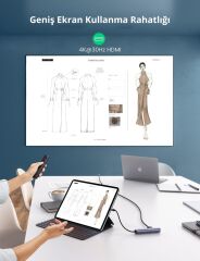 UGREEN 10919 CM418 5 in 1 Ultra İnce USB-C to USB 4K HDMI 1GB/s Gigabit Ethernet 100W PD Hızlı Şarj Desteği