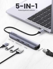 UGREEN 10919 CM418 5 in 1 Ultra İnce USB-C to USB 4K HDMI 1GB/s Gigabit Ethernet 100W PD Hızlı Şarj Desteği - 2