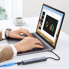 UGREEN 20934 CM475 5 in 1 Type-C to 3xUSB 3.0 4K 60Hz HDMI RJ45 1000Mbps Gigabit Ethernet Dönüştürücü