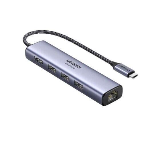 UGREEN 20934 CM475 5 in 1 Type-C to 3xUSB 3.0 4K 60Hz HDMI RJ45 1000Mbps Gigabit Ethernet Dönüştürücü