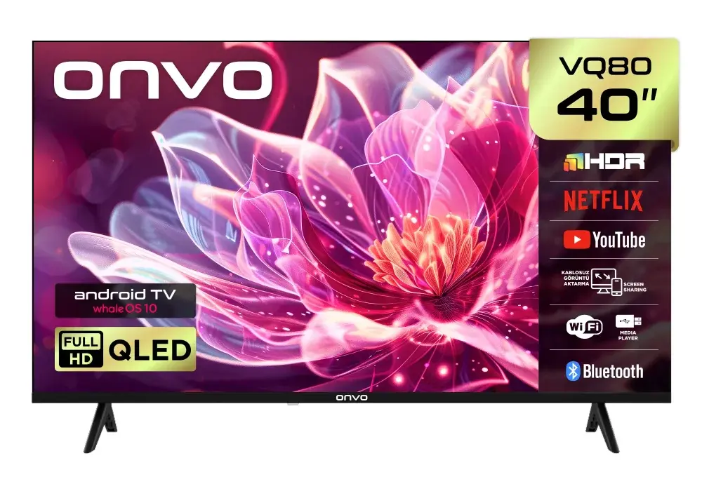 ONVO 40VQ80F3FA 40'' 102 Ekran Full HD Uydu Alıcılı Frameless Whale OS 10 Smart QLED Televizyon