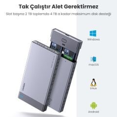 UGREEN 70534 CM299 Type-C Çift Slotlu M.2 B-Key RAID UASP S.M.A.R.T. USB-C 3.1 Gen2 SSD Disk Kutusu