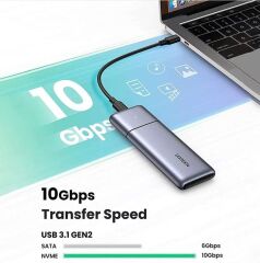 UGREEN 80863 CM389 M.2 Sata NVMe 10GB/s Veri Aktarım Hızı USB-C 3.1 Gen2 SSD Disk Kutusu