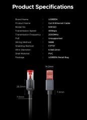 UGREEN 55193 NW323 CAT8 4K 8K 40GB/s Yüksek Ağ Hızı FRP Ethernet Kablosu 15metre