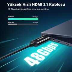 UGREEN 50400 HD141 8K 60Hz 4K 120Hz 2K 165Hz Fiber Optik HDMI 2.1 Kablosu Siyah 40metre