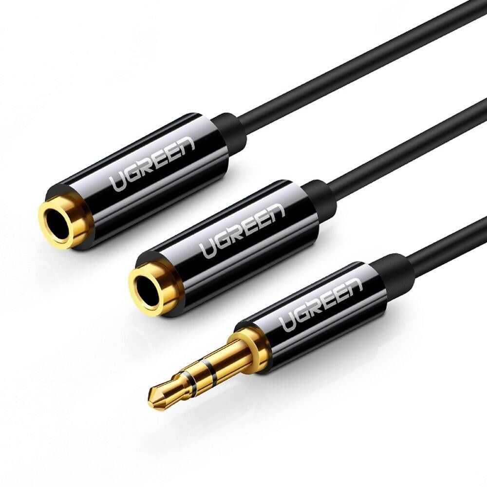 UGREEN 20816 AV134 1x3.5mm Erkek to 2x3.5mm Dişi Adaptör Çoklayıcı Siyah 20cm
