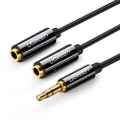 UGREEN 20816 AV134 1x3.5mm Erkek to 2x3.5mm Dişi Adaptör Çoklayıcı Siyah 20cm