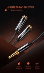 UGREEN 20816 AV134 1x3.5mm Erkek to 2x3.5mm Dişi Adaptör Çoklayıcı Siyah 20cm - 2