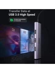 UGREEN 20841 CM473 USB-C to 4xUSB 3.0 5GB/s Yüksek Hız Alüminyum Gövde Dört Bağlantı Noktalı Hub Çoklayıcı 0.2metre - 2