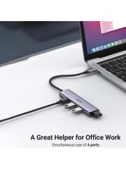UGREEN 20841 CM473 USB-C to 4xUSB 3.0 5GB/s Yüksek Hız Alüminyum Gövde Dört Bağlantı Noktalı Hub Çoklayıcı 0.2metre