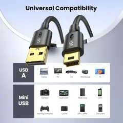 UGREEN 10354 US132 USB-A to Mini 5pin M Kablo Şarj ve Data Kablosu Siyah 0.5metre - 2